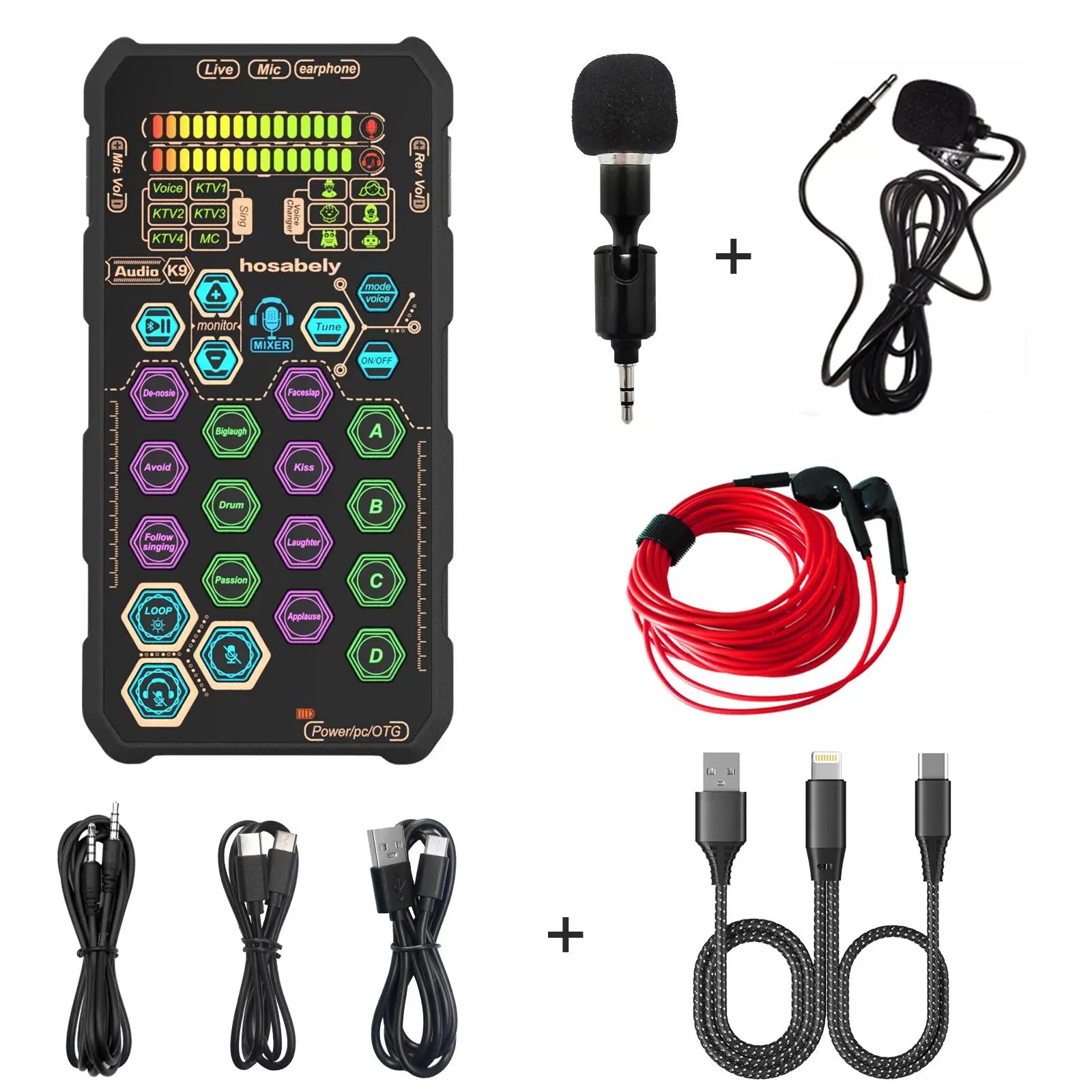 Hosabely SK9 PRO Portable Digital Voice with AI Noise Reduction, 4 Custom Sound Effects, One-Click Mute, AI Follow-Sing, Compatible with Iphone, Android, PC, PS5 for Streaming, Podcast, Gaming Audio Mic Summerwins