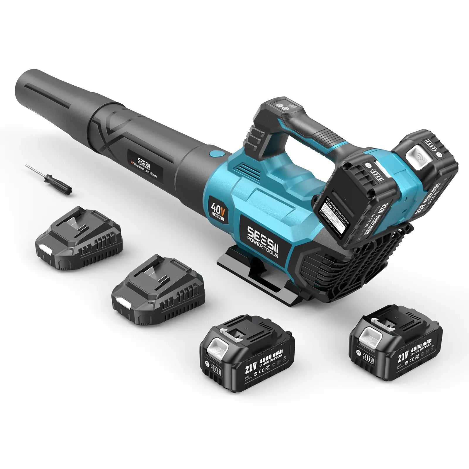 Seesii 40V Cordless Leaf Blower with 680CFM/210MPH Brushless Motor, 2X 4000Mah Batteries & 2 Chargers, Variable Speed & Turbo Button for Lawn Care & Debris Removal