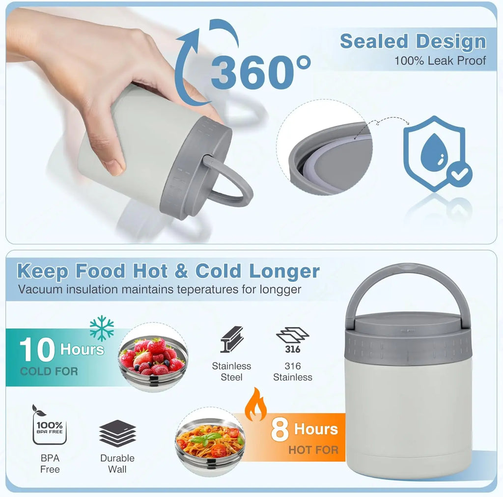 [Summerwins] Bento Lunch Box Set with 10.5Oz Soup Thermo Food Jar for Adults Kids, Stainless Steel Leak-Proof Lunch Container with 4 Compartment, Coffee Tumbler with Lunch Bag for School Travel Office-Grey