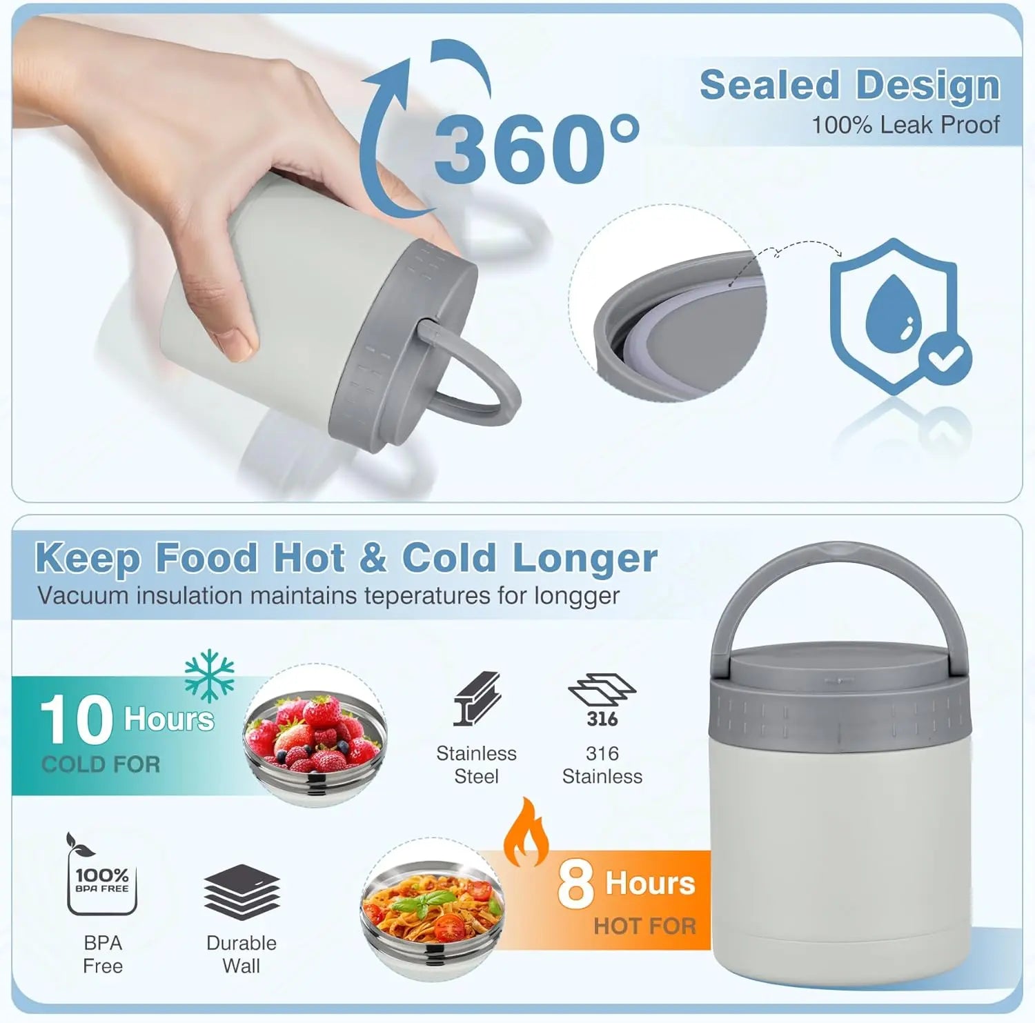 [Summerwins] Bento Lunch Box Set with 10.5Oz Soup Thermo Food Jar for Adults Kids, Stainless Steel Leak-Proof Lunch Container with 4 Compartment, Coffee Tumbler with Lunch Bag for School Travel Office-Grey