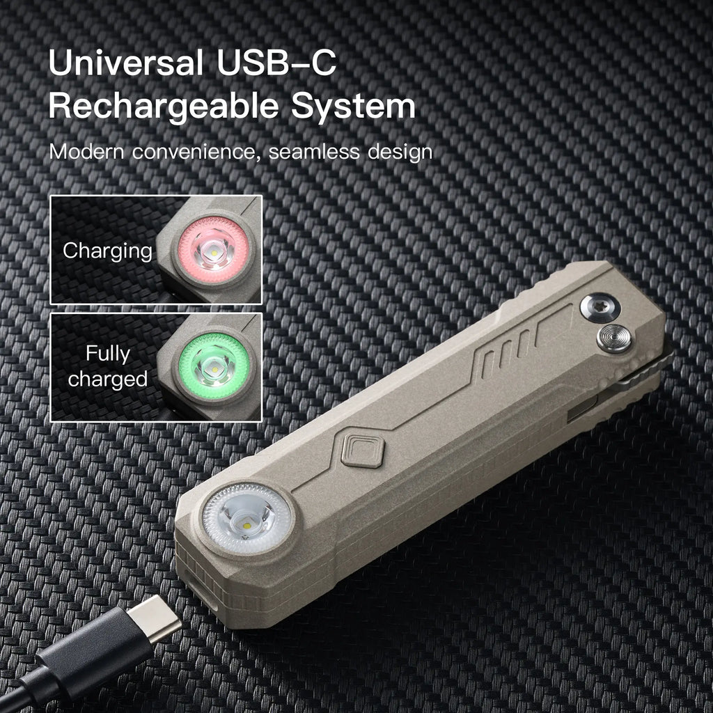 OKNIFE LK 2-In-1 EDC Knives & Gear - M390 Blade, USB-C Rechargeable Flashlight, Compact Utility Tool for Home, Camping, Everyday Carry