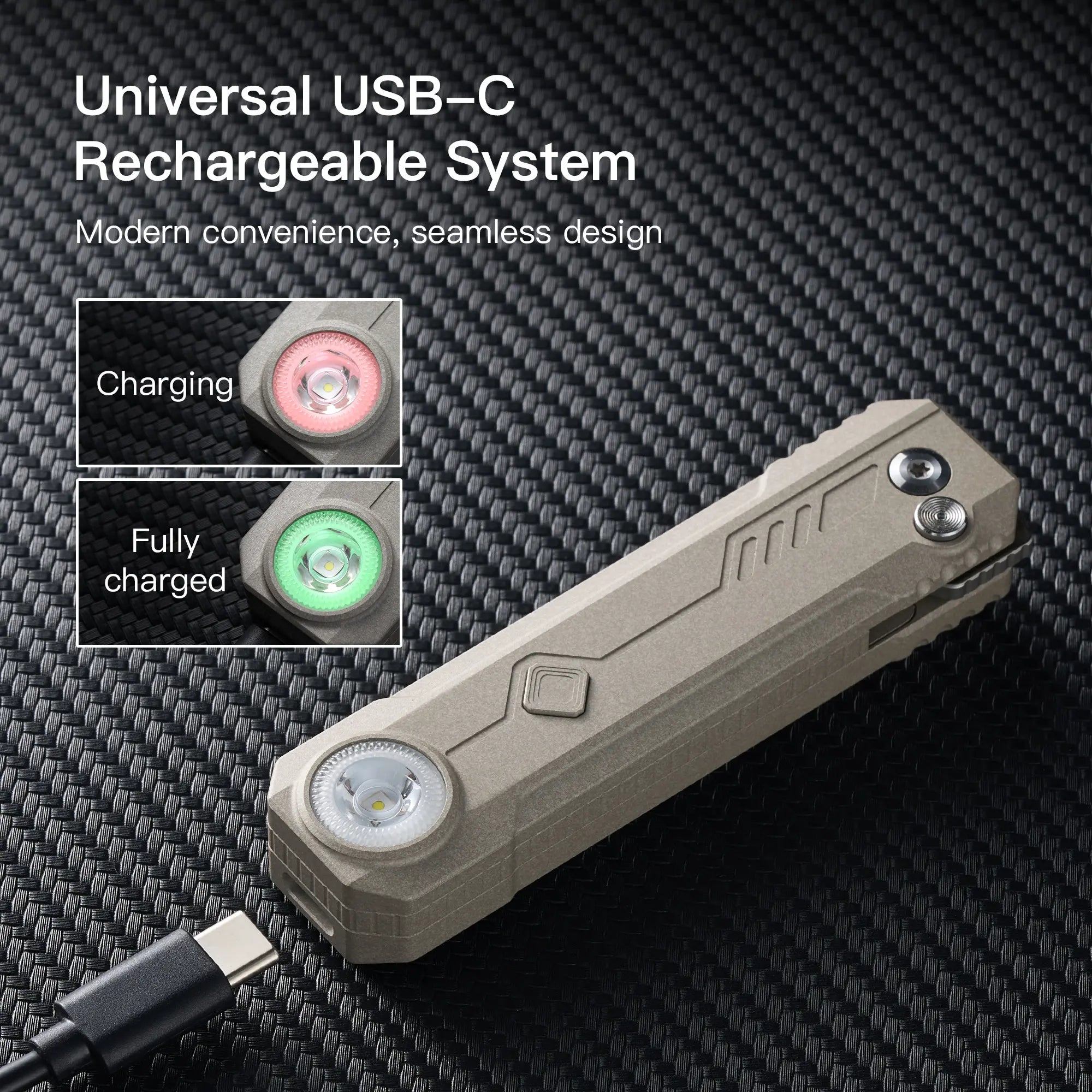 OKNIFE LK 2-In-1 EDC Knives & Gear - M390 Blade, USB-C Rechargeable Flashlight, Compact Utility Tool for Home, Camping, Everyday Carry