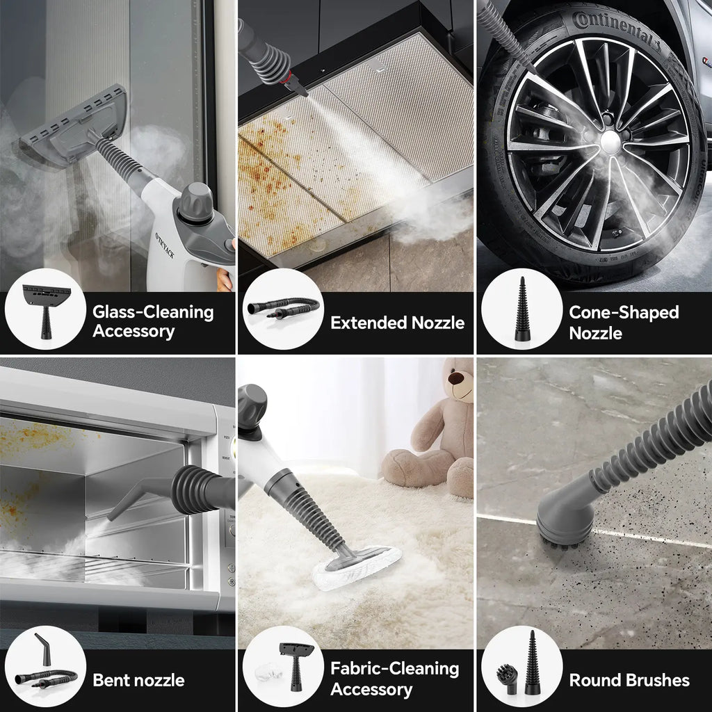 Handheld Steam Cleaner, Steam Cleaner with 16 PCS Accessory & Safety Lock, 500ML Capacity, Multi-Surface Deep Cleaning for Home, Car, Bathroom, Grout, Floor, Window (White).