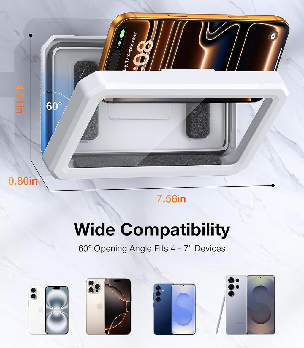 Shower Phone Holder Waterproof Phone Holder for Shower Wall Waterproof【Anti-Fog】480°Adjustable Retractable Bathroom Phone Holder Mount Stand Water Proof Shower Case for Iphone 4-7" Cellphones
