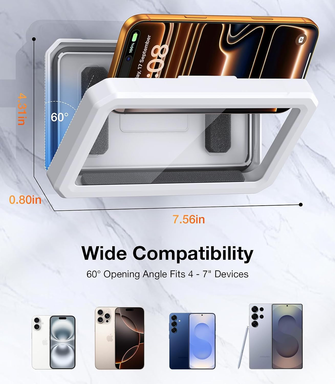 Shower Phone Holder Waterproof Phone Holder for Shower Wall Waterproof【Anti-Fog】480°Adjustable Retractable Bathroom Phone Holder Mount Stand Water Proof Shower Case for Iphone 4-7" Cellphones