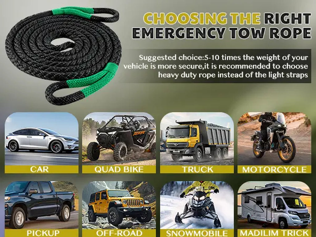 Kinetic Recovery Tow Rope, 54200Lbs (1.25In X 30Ft Black & Green with Soft Shackle) Heavy Duty 35% Elasticity Energy Offroad Snatch Strap, Nylon & Polyester Vehicle Recovery Kit for Jeep Truck ATV UTV SUV