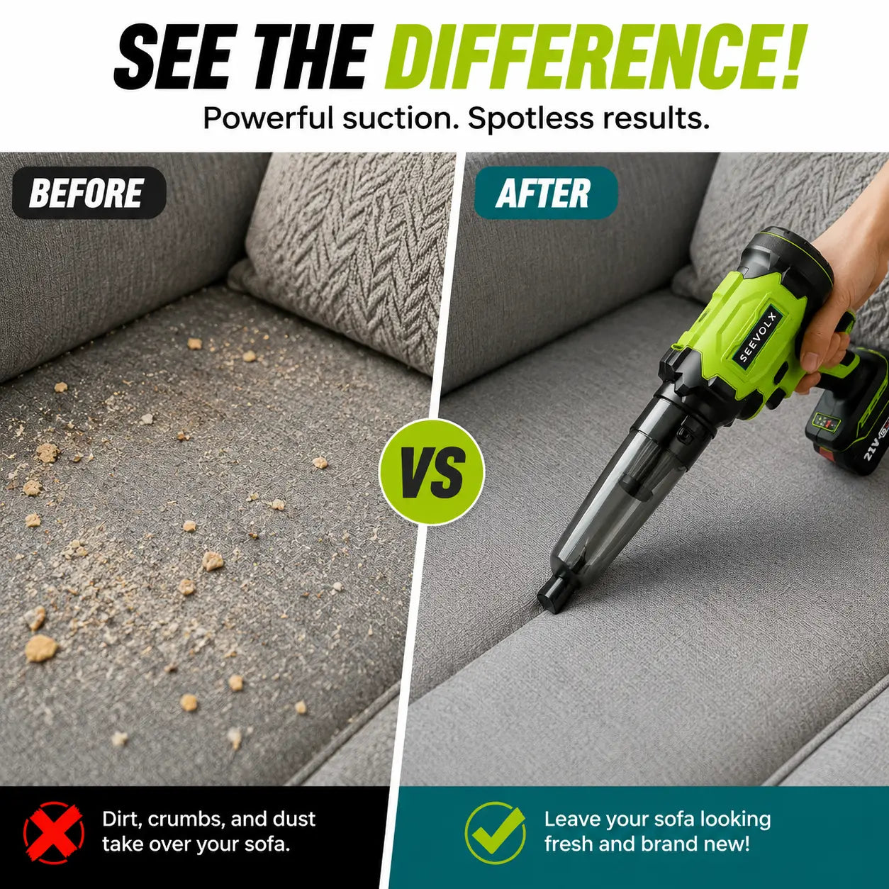【Dealsforyoudays】Seevolx 2-In-1 Cordless Blower & Vacuum Kit - Handheld 21V Dual Batteries, 6 Adjustable Speeds, Digital Battery Display, Suction/Blower Nozzles, Filter, Charger - Ideal for Car, Home Cleaning, Practical Gifts