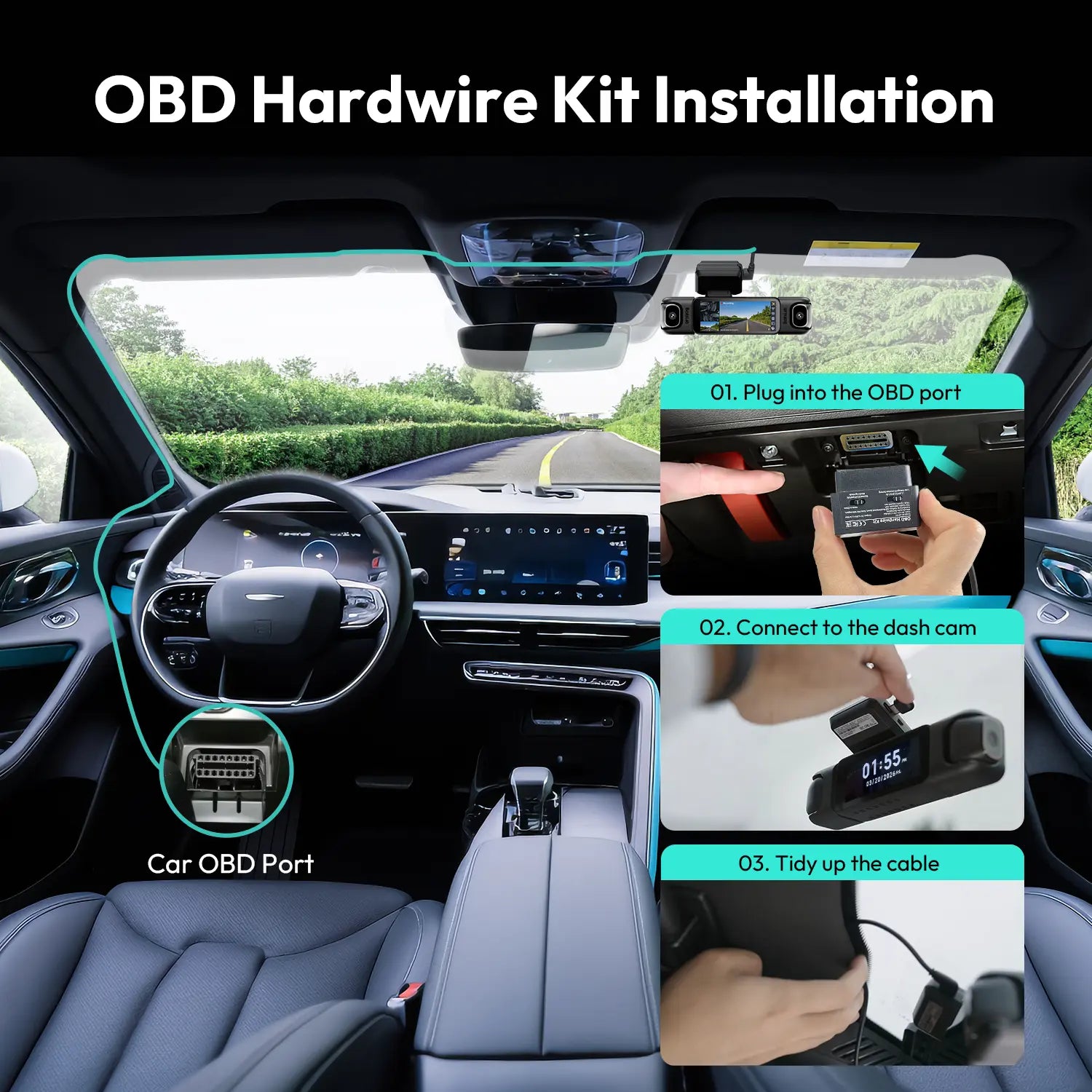 【Dealsforyoudays】Botslab Dash Cam OBD Hardwire Kit Type-C with 24H Parking Monitor, Car Dashcam, Dashcam Car Cameras