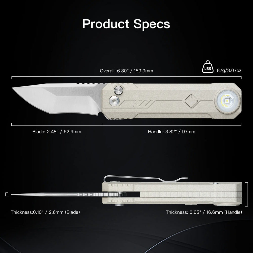 OKNIFE LK 2-In-1 EDC Knives & Gear - M390 Blade, USB-C Rechargeable Flashlight, Compact Utility Tool for Home, Camping, Everyday Carry