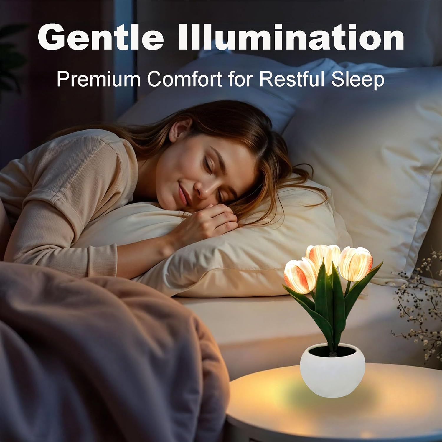 Flower Table Lamp, LED Tulip Night Light with Artificial Flower and Vase, Romantic Desk Lamp for Home, Living Room, Bedroom, Wedding, Birthday Party Decor