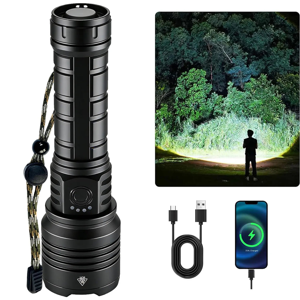 SYADOO Ultra Bright Rechargeable Flashlights 2 Pack, Super Bright 10000 Lumens Flash Light, 6 Modes Zoomable Linternas with Power Indicator, Powerful Handheld LED Flashlights for Home Emergencies Camping, with Emergency Charging for Your Phone Tiktokshops