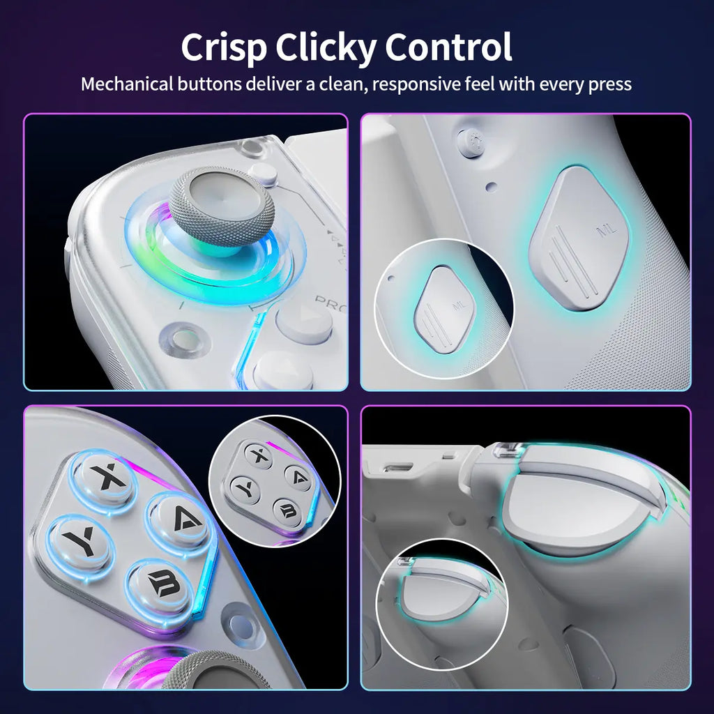 AOLION J20 Detachable Wireless RGB Game Controller for Switch - Hall Effect Joysticks, Ergonomic Grip, Clicky Buttons, Motion Control, Turbo, Adjustable Vibration, Custom Shell, Bluetooth, Cable, Storage Case, Switch Gaming Accessory