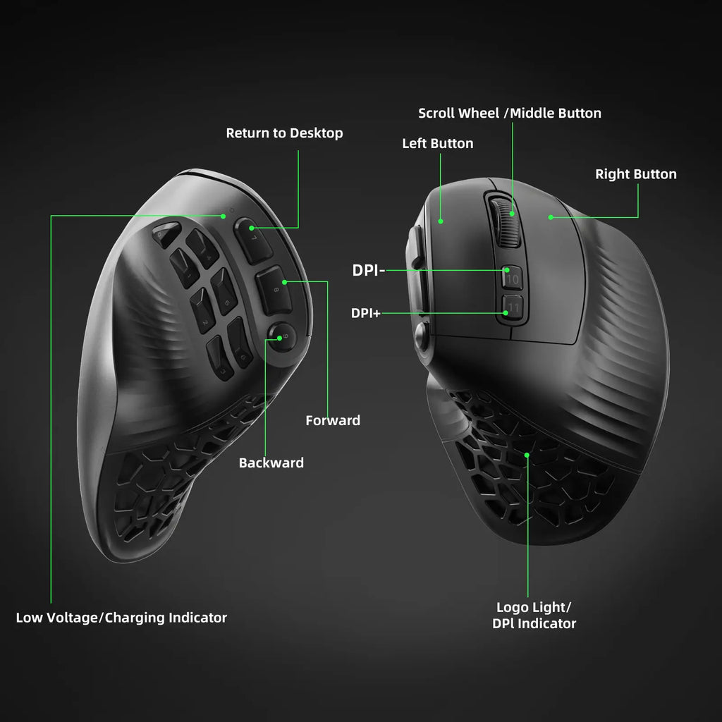 SOLAKAKA E9 Ergonomic Vertical MMO Gaming Mouse PAW3311 24800 DPI Tri-Mode Ergonomic Wireless with 10 Side Buttons PAW3311 RGB for PC Mac Ergonomic Budget Bluetooth Vertical Mouse Home Office Desk Accessory