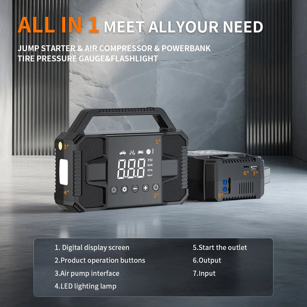 【Father'S Day Gift】Kapeezi Upgraded Portable Car Jump Starter, 4000A Car Battery Jump Starter with 150PSI Tire Inflator, 12V Car Battery Jump Starter, 15000Mah Bank, with LED Light System Power Automotive Car Essentials Jumper Powerbank