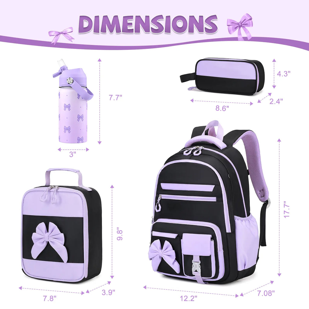 SIMILOVE Girls School Backpack Set - Includes 14Oz Insulated Water Bottle, Lunch Bag & Pencil Case, Ideal for Teens' School Party Gift Supplies