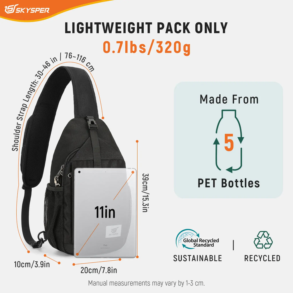 SKYSPER Sling Bag RFID Cross Body Bag Recycled Crossbody Backpack Travel Daypack