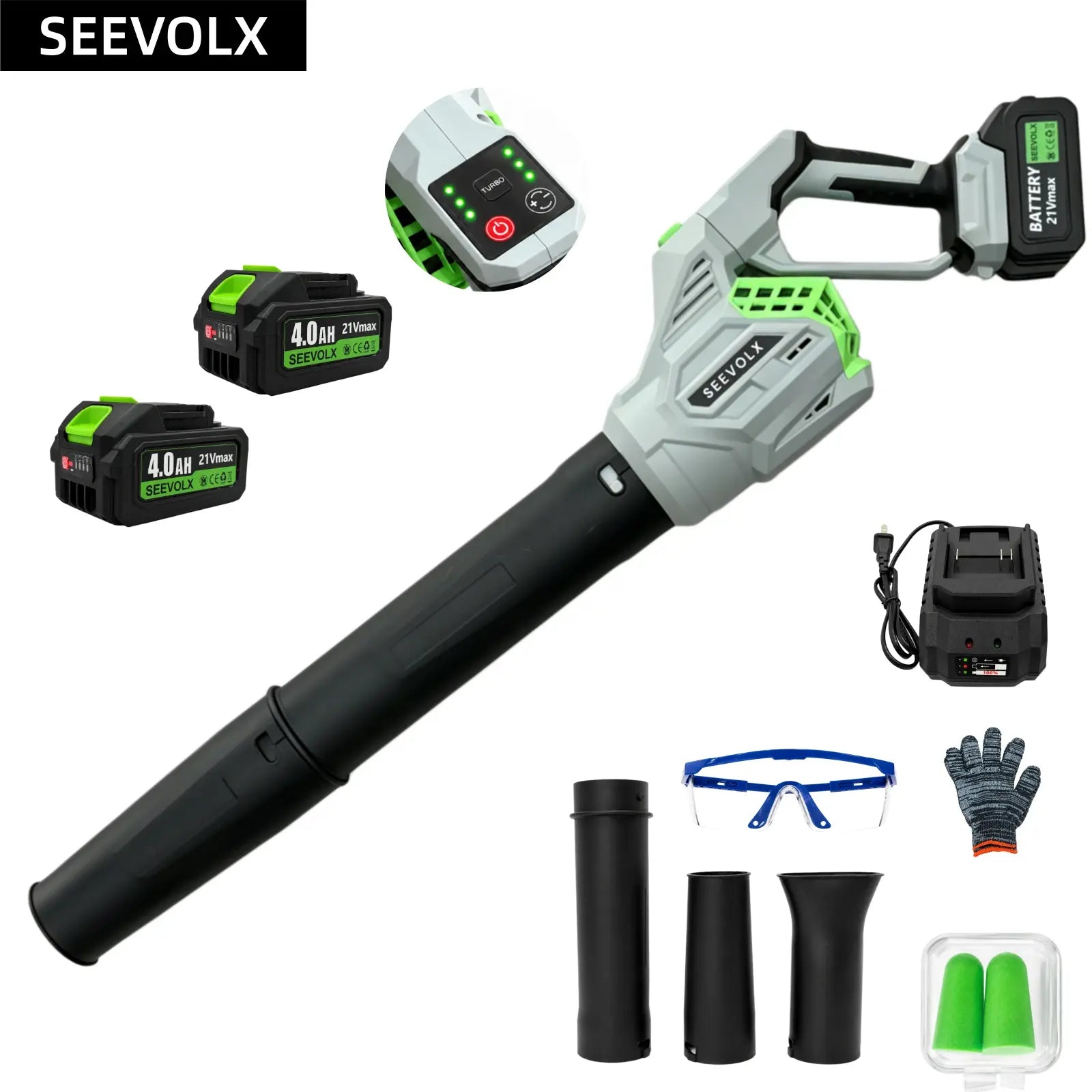 【Dealsforyoudays】Seevolx 2-In-1 Cordless Blower & Vacuum Kit - Handheld 21V Dual Batteries, 6 Adjustable Speeds, Digital Battery Display, Suction/Blower Nozzles, Filter, Charger - Ideal for Car, Home Cleaning, Practical Gifts