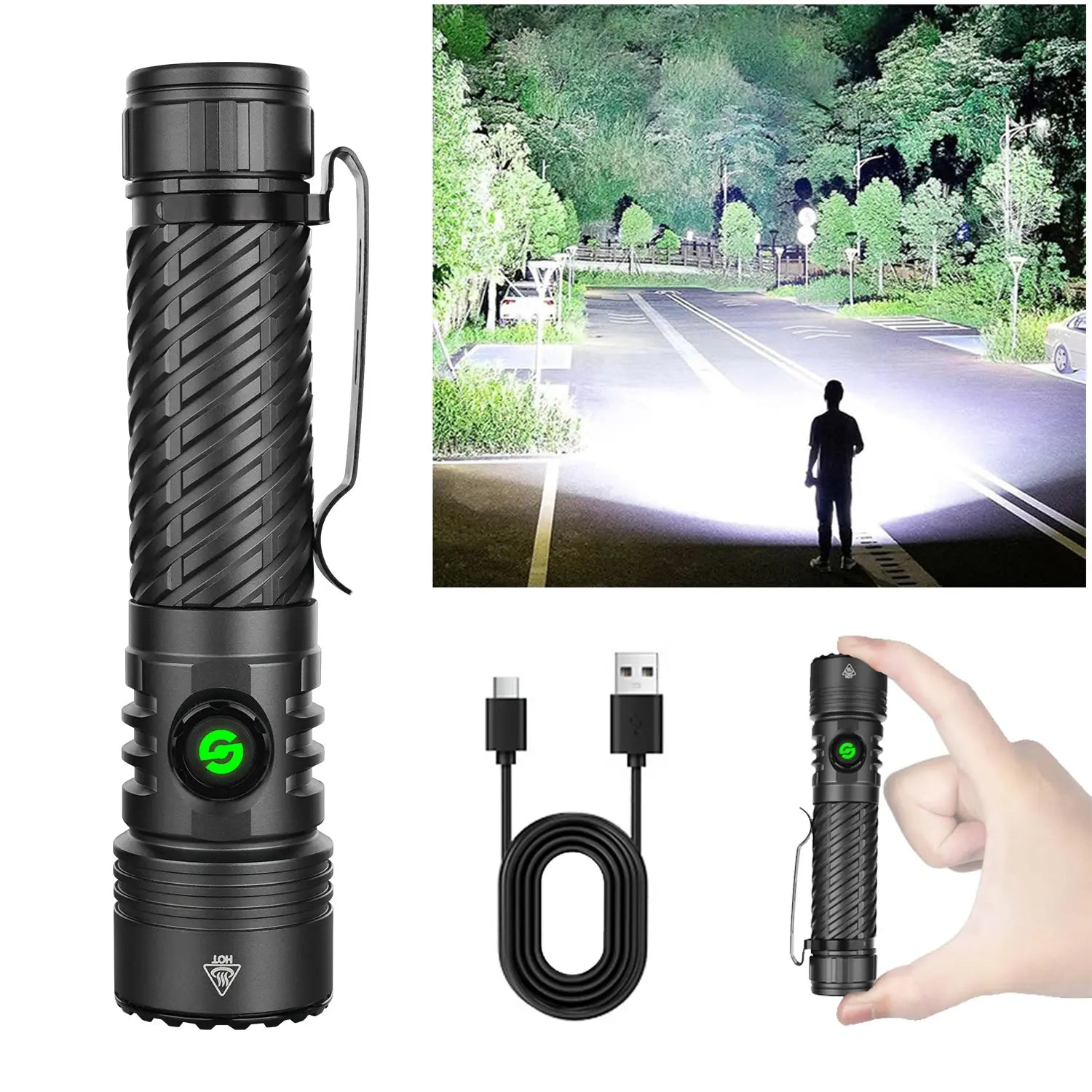 SYADOO Ultra Bright Rechargeable Flashlights 2 Pack, Super Bright 10000 Lumens Flash Light, 6 Modes Zoomable Linternas with Power Indicator, Powerful Handheld LED Flashlights for Home Emergencies Camping, with Emergency Charging for Your Phone Tiktokshops