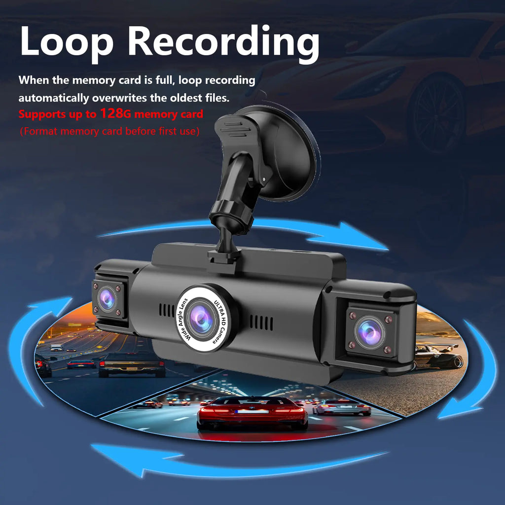 Whatook 4 Channel 360° 4K Ultra HD Dash Cam with 3.5" Display Wifi APP Control G-Sensor Voice Control Night Vision 24H Parking Mode 64GB SD Card Included