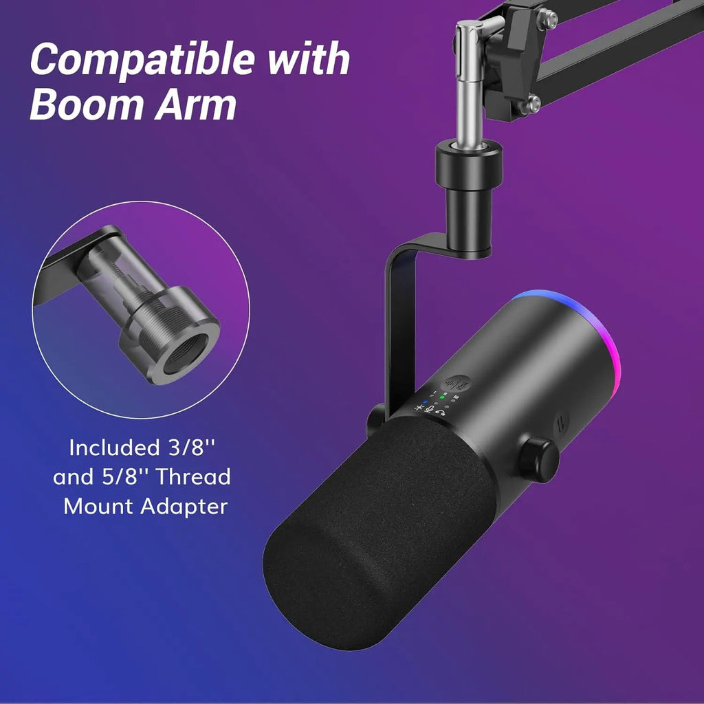 TONOR Dynamic Gaming Microphone, XLR/USB Mic Streaming, AI Noise Cancellation, Controlable RGB, Tap Mute, 3.5Mm Headphone Jack, Volume Control, Microfono with Desktop Stand, Black, TD510 AIR S