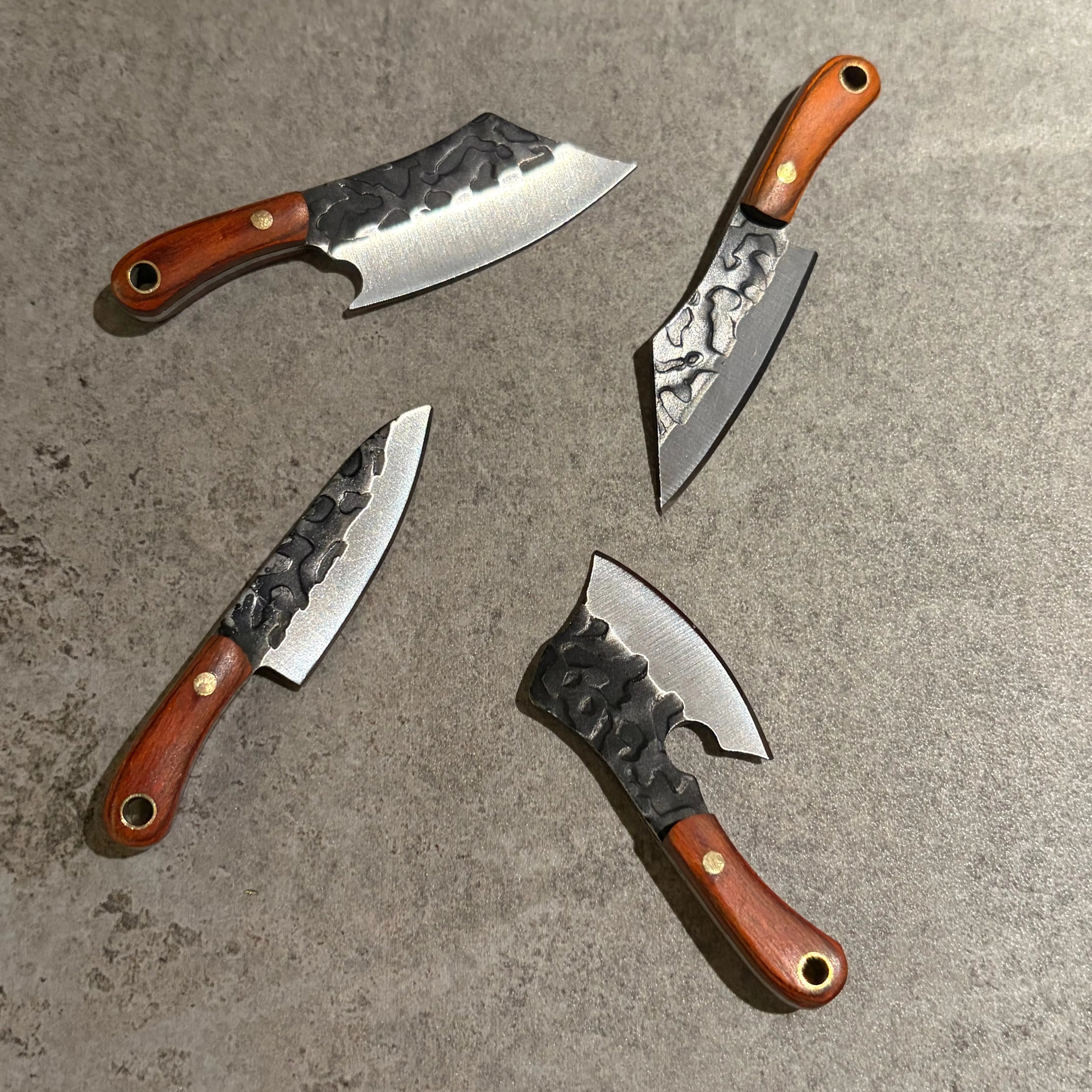 4PCS Set Mini Pocket Forged Knife Set with Quenching Process, High-Hardness Stainless Steel EDC Outdoor Tools, Vintage Engraved & Polished Metal Design,Tiny Package Knives, Durable Keychain Knives for Outdoor & Everyday Carry, Camping Must Haves Fathersd