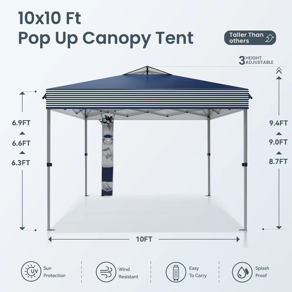 PHIVILLA Pop-Up Canopy 10*10 FT Tents for Parties with Wheeled Bag, Portable Lightweight Folding, 120"L X 120"W X 102"H, Alloy Steel, Water Resistant Design