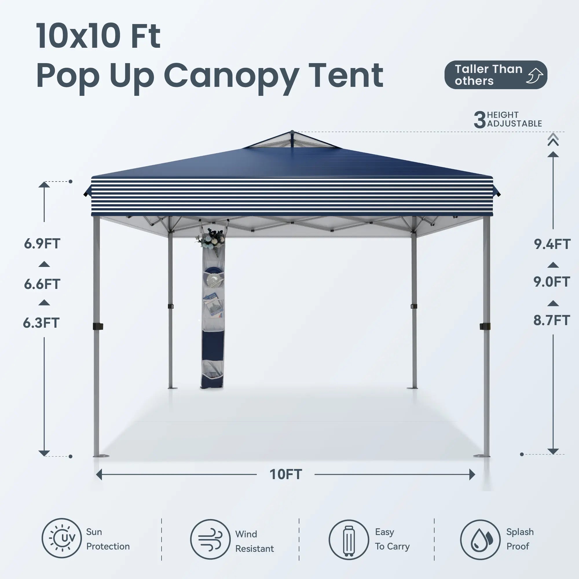 PHIVILLA Pop-Up Canopy 10*10 FT Tents for Parties with Wheeled Bag, Portable Lightweight Folding, 120"L X 120"W X 102"H, Alloy Steel, Water Resistant Design