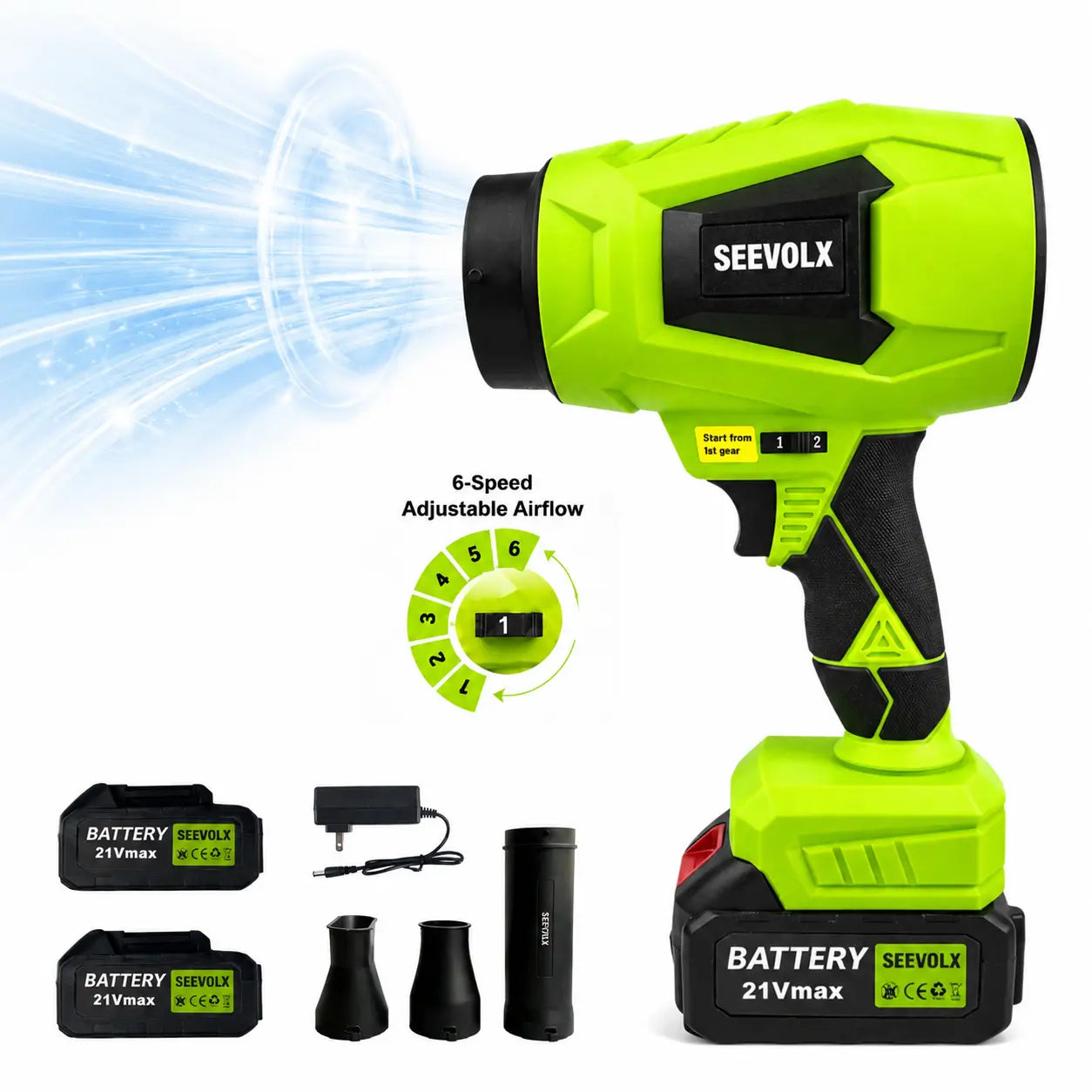 【Dealsforyoudays】Seevolx 2-In-1 Cordless Blower & Vacuum Kit - Handheld 21V Dual Batteries, 6 Adjustable Speeds, Digital Battery Display, Suction/Blower Nozzles, Filter, Charger - Ideal for Car, Home Cleaning, Practical Gifts