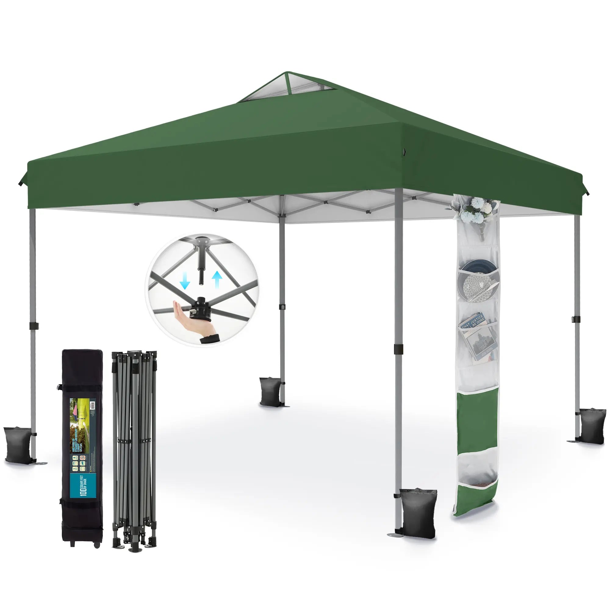 PHIVILLA Pop-Up Canopy 10*10 FT Tents for Parties with Wheeled Bag, Portable Lightweight Folding, 120"L X 120"W X 102"H, Alloy Steel, Water Resistant Design