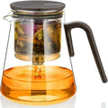 ZENS Magnetic Tea Pot, Enchanted Glass Teapot with Infuser and Magnetic Suction Lid for Mess-Free Loose Tea Diffusers, Walnut Wood Handle, Tea Lovers Gifts