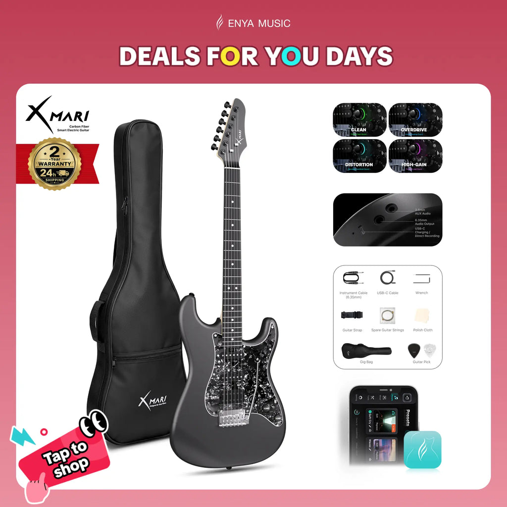 【Zero-Gear Rocker】Xmari Smart Electric Guitar with Built-In DSP Effects, 4 Presets, USB-C OTG Recording, Headphone Output, Alnico Pickups W/Coil Split, Carbon Fiber Body, Gig Bag, Strap, Cable & Picks 24-Hour Shipping 2-Year Warrant Dealsforyoudays