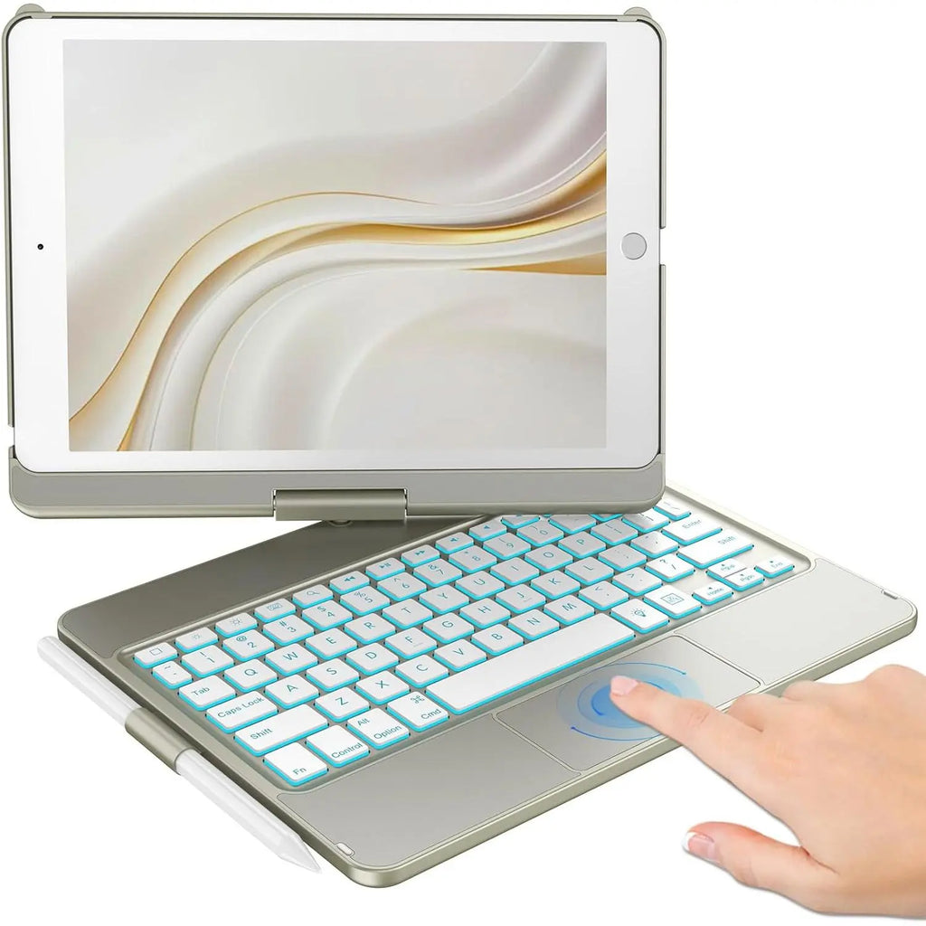 Touchpad Keyboard Case for Ipad 9Th/8Th/7Th 10.2 Inch, Backlit Trackpad Keyboard, 360?Rotatable Case with Keyboard for Ipad 9Th/8Th/7Th Gen, with Pencil Holder (Rose )