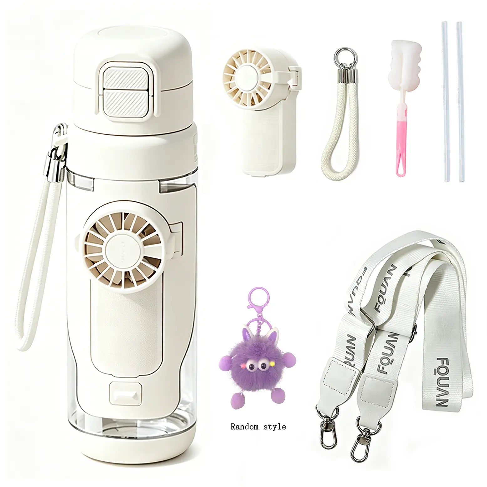 2-In-1 Water Bottle with Built-In Foldable Fan, Portable Dual-Drinking Cooling Water Bottle with Fan 3 Speeds USB, 3 Speeds Adjustable for Outdoors Sports