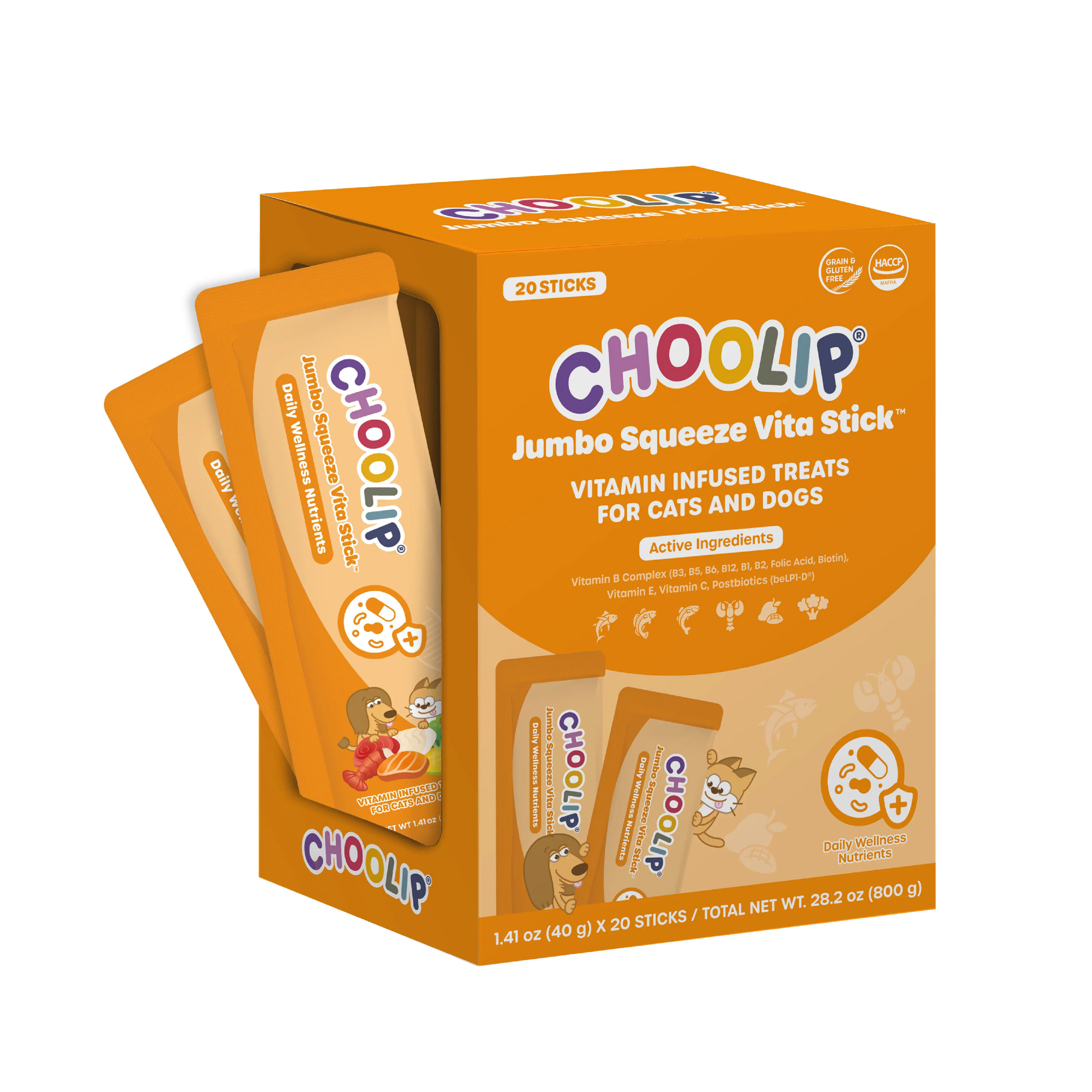 Choolip Jumbo Squeeze Vita Stick Lickable Multivitamin for Dogs & Cats – All-In-One Gut, Immunity & Energy Support (20 Squeeze Sticks)