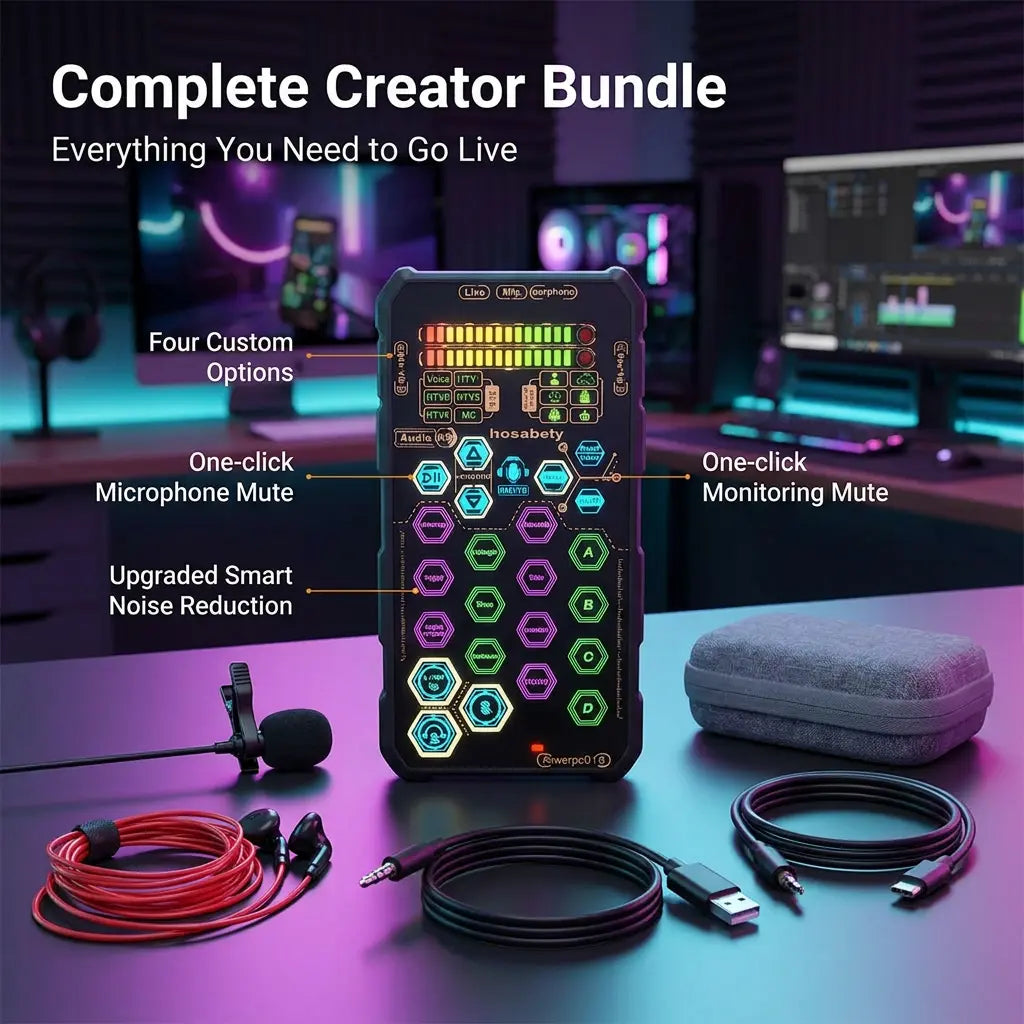 Hosabely SK9 PRO Portable Digital Voice with AI Noise Reduction, 4 Custom Sound Effects, One-Click Mute, AI Follow-Sing, Compatible with Iphone, Android, PC, PS5 for Streaming, Podcast, Gaming Audio Mic Summerwins