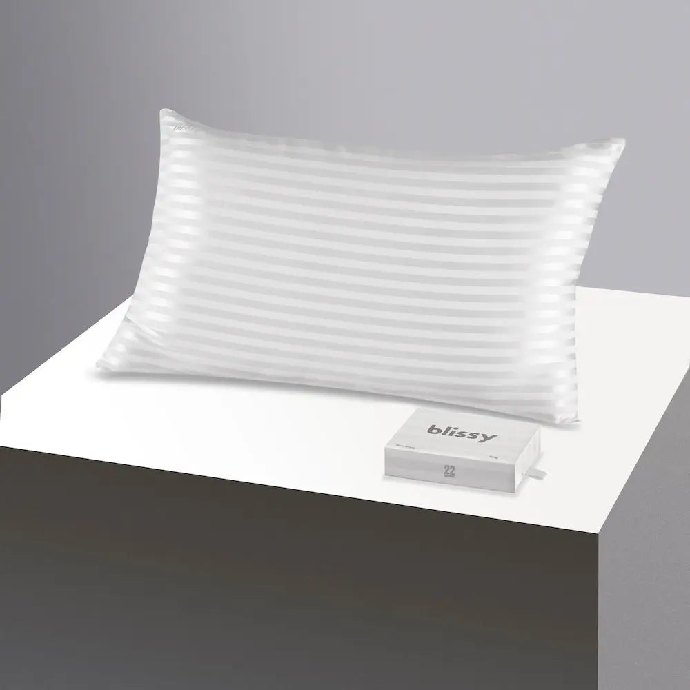 Blissy Striped Silk Pillowcase – 100% Mulberry Silk – Improve Hair, Skin & Sleep