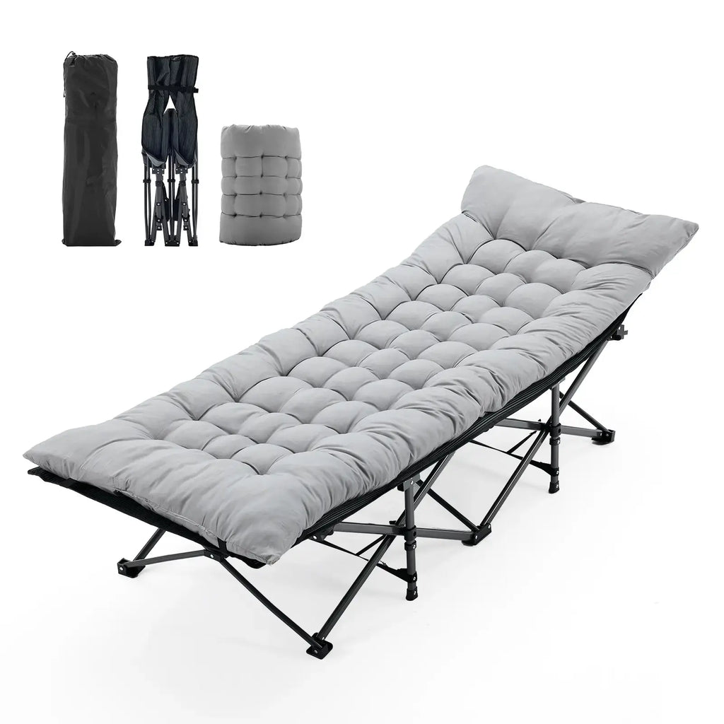 DUMOS Heavy-Duty Metal Camping Cot for Adults, Extra Wide & Long Folding Portable Bed with Removable Padded Mattress and Carry Bag for Travel & Home