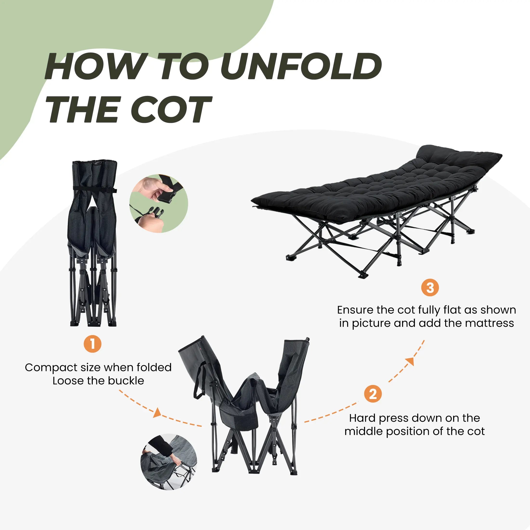 DUMOS Heavy-Duty Metal Camping Cot for Adults, Extra Wide & Long Folding Portable Bed with Removable Padded Mattress and Carry Bag for Travel & Home