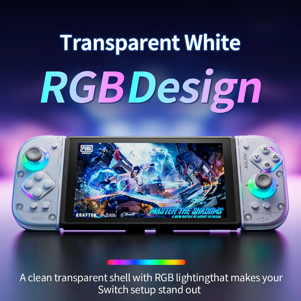 AOLION J20 Detachable Wireless RGB Game Controller for Switch - Hall Effect Joysticks, Ergonomic Grip, Clicky Buttons, Motion Control, Turbo, Adjustable Vibration, Custom Shell, Bluetooth, Cable, Storage Case, Switch Gaming Accessory