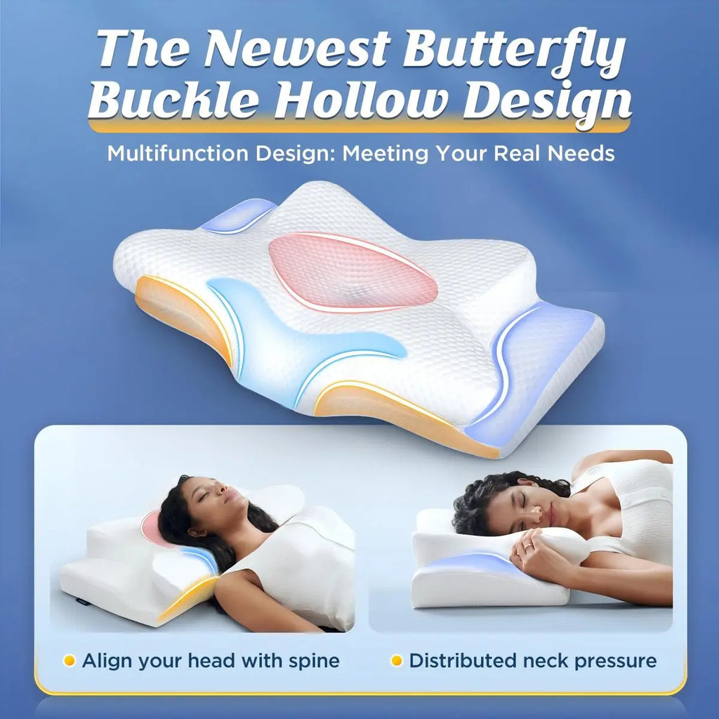 Emircey Memory Foam Neck Pillow, Soft Comfortable Contour Sleep Pillow, Odorless Pillow/Breathable Cases,Bed Pillow, Gifts for Her or Him