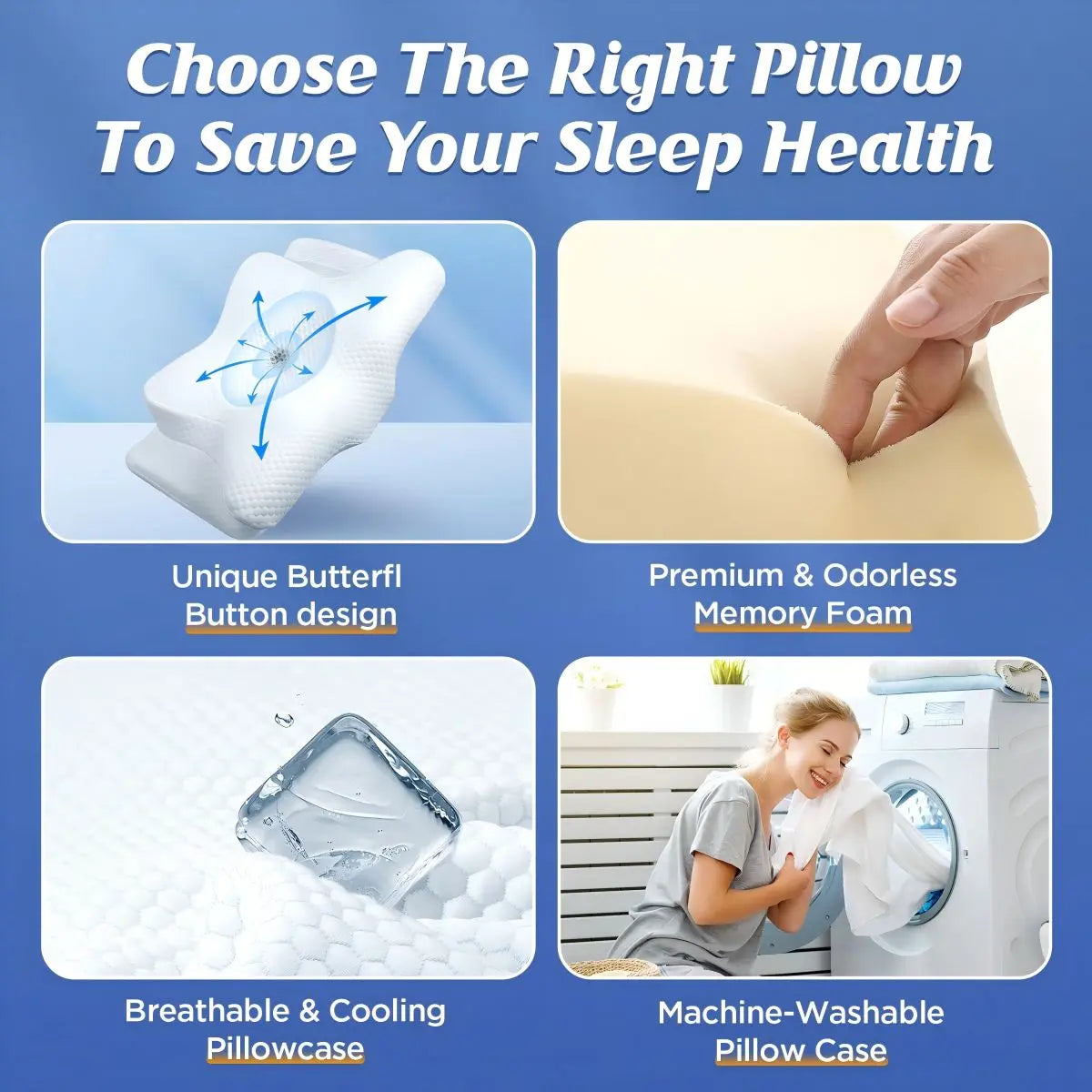 Emircey Memory Foam Neck Pillow, Soft Comfortable Contour Sleep Pillow, Odorless Pillow/Breathable Cases,Bed Pillow, Gifts for Her or Him