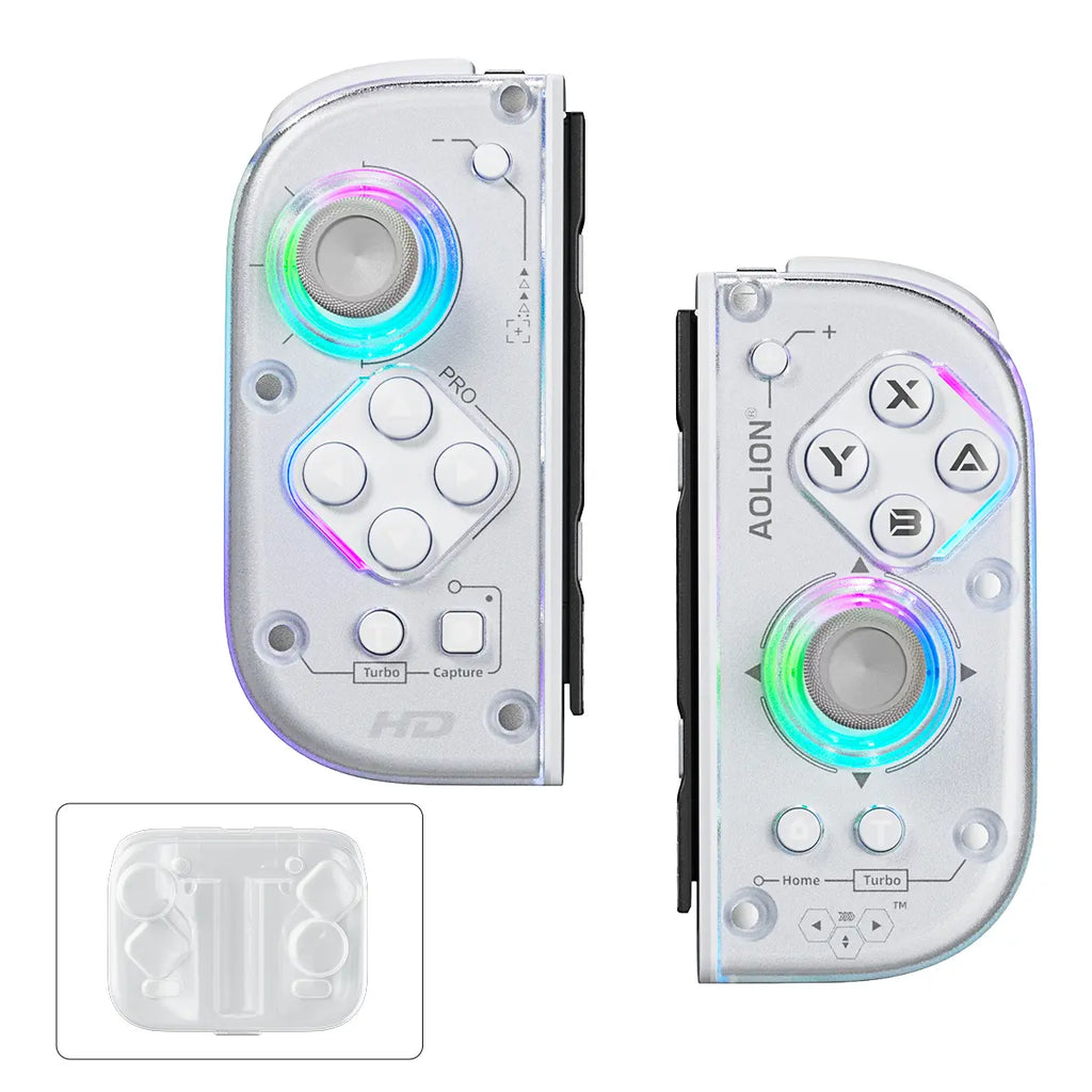 AOLION J20 Detachable Wireless RGB Game Controller for Switch - Hall Effect Joysticks, Ergonomic Grip, Clicky Buttons, Motion Control, Turbo, Adjustable Vibration, Custom Shell, Bluetooth, Cable, Storage Case, Switch Gaming Accessory