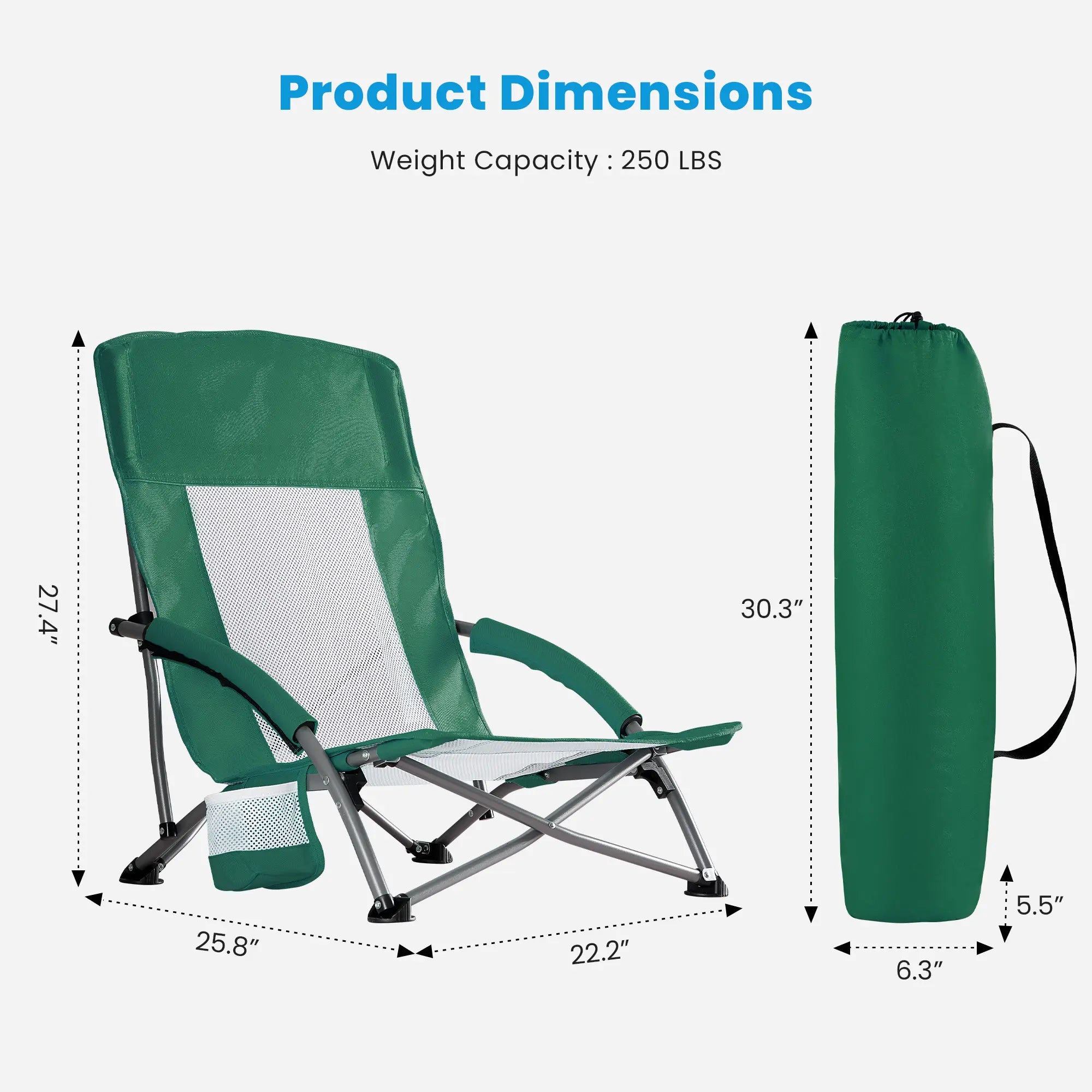 【Deals for You】Dumos Portable Folding Camping Chair, 250 LBS Weight Capacity, Mesh Breathable Back, Storage Pocket, Included Carrying Bag, for Hiking, Picnics, Camping Chairs,Summerwins