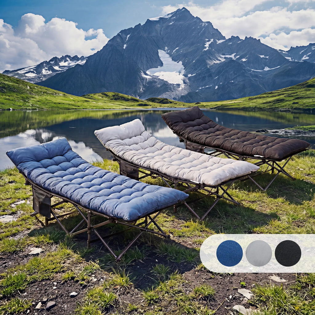 DUMOS Heavy-Duty Metal Camping Cot for Adults, Extra Wide & Long Folding Portable Bed with Removable Padded Mattress and Carry Bag for Travel & Home