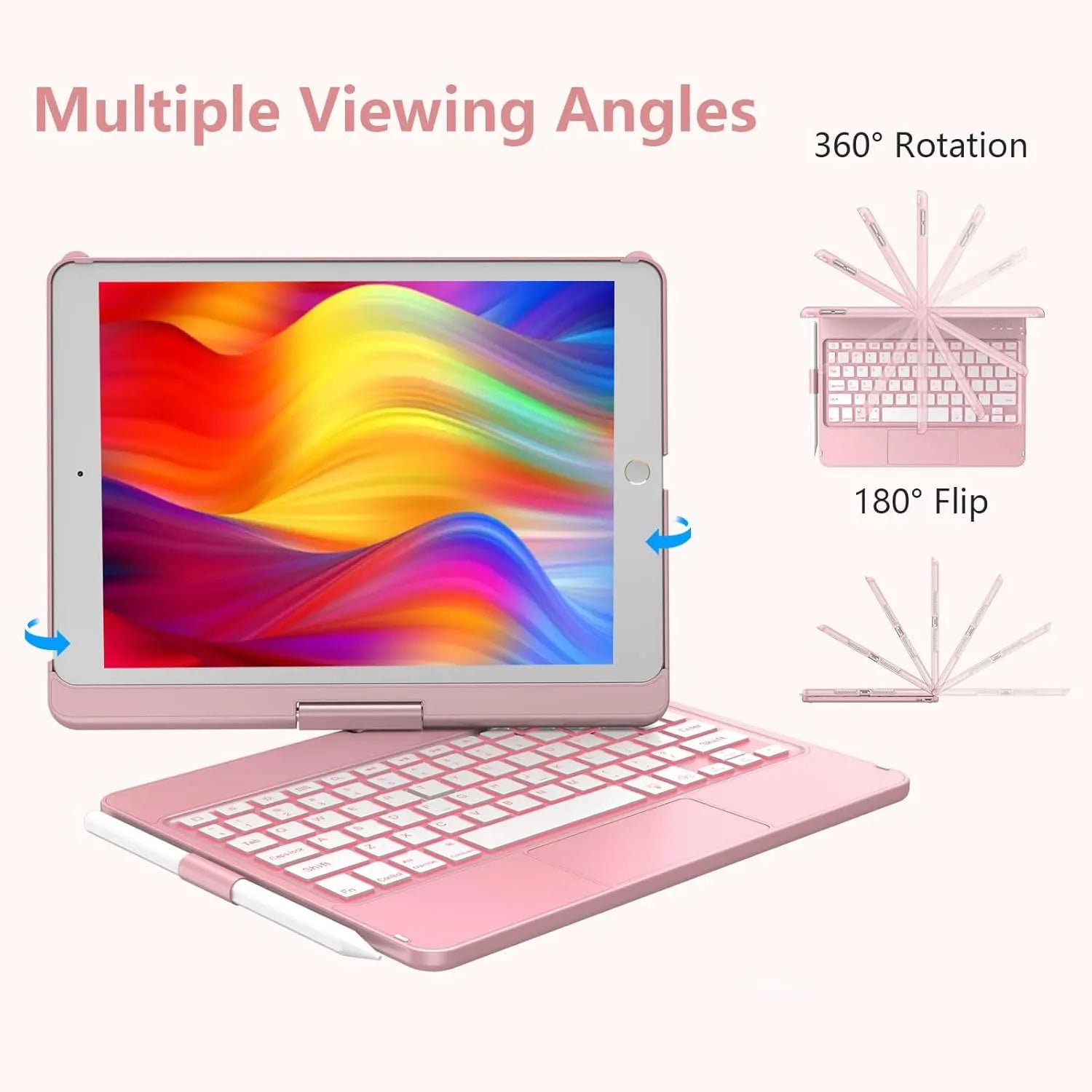 Touchpad Keyboard Case for Ipad 9Th/8Th/7Th 10.2 Inch, Backlit Trackpad Keyboard, 360?Rotatable Case with Keyboard for Ipad 9Th/8Th/7Th Gen, with Pencil Holder (Rose )
