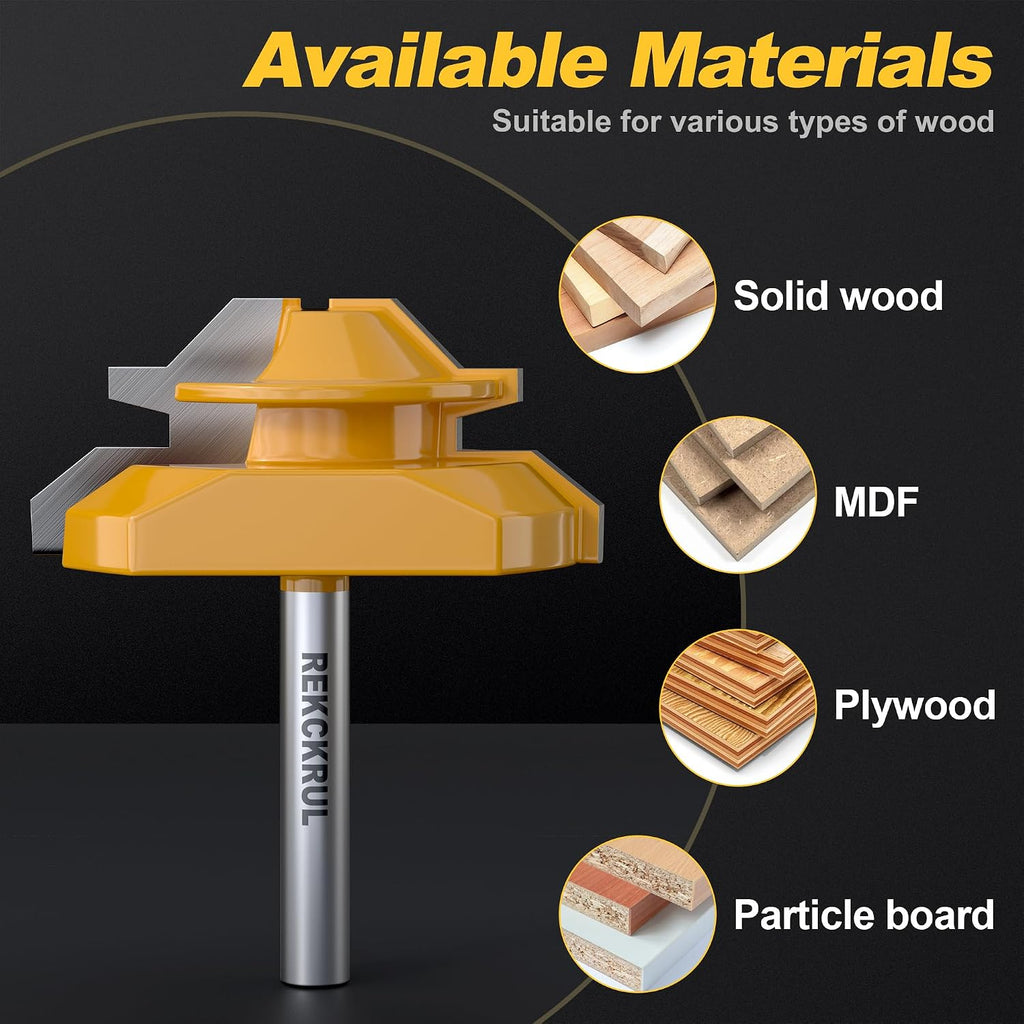 Professional 45 Degree Lock Miter Router Bit - Carbide Tipped, 1/4" Shank, Cutting Height: 3/4", Woodworking Tools for Cabinets, Drawers, Doors & Furniture