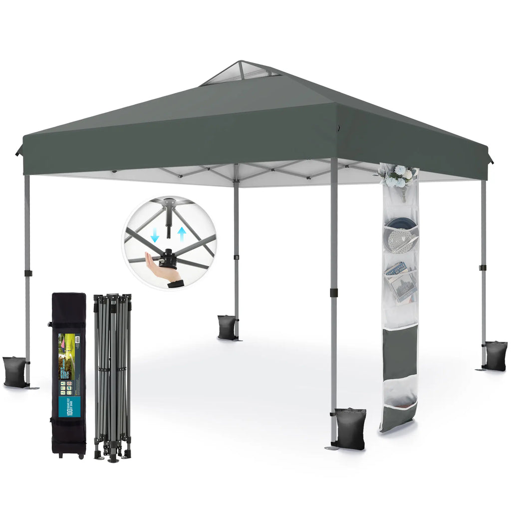 PHIVILLA Pop-Up Canopy 10*10 FT Tents for Parties with Wheeled Bag, Portable Lightweight Folding, 120"L X 120"W X 102"H, Alloy Steel, Water Resistant Design