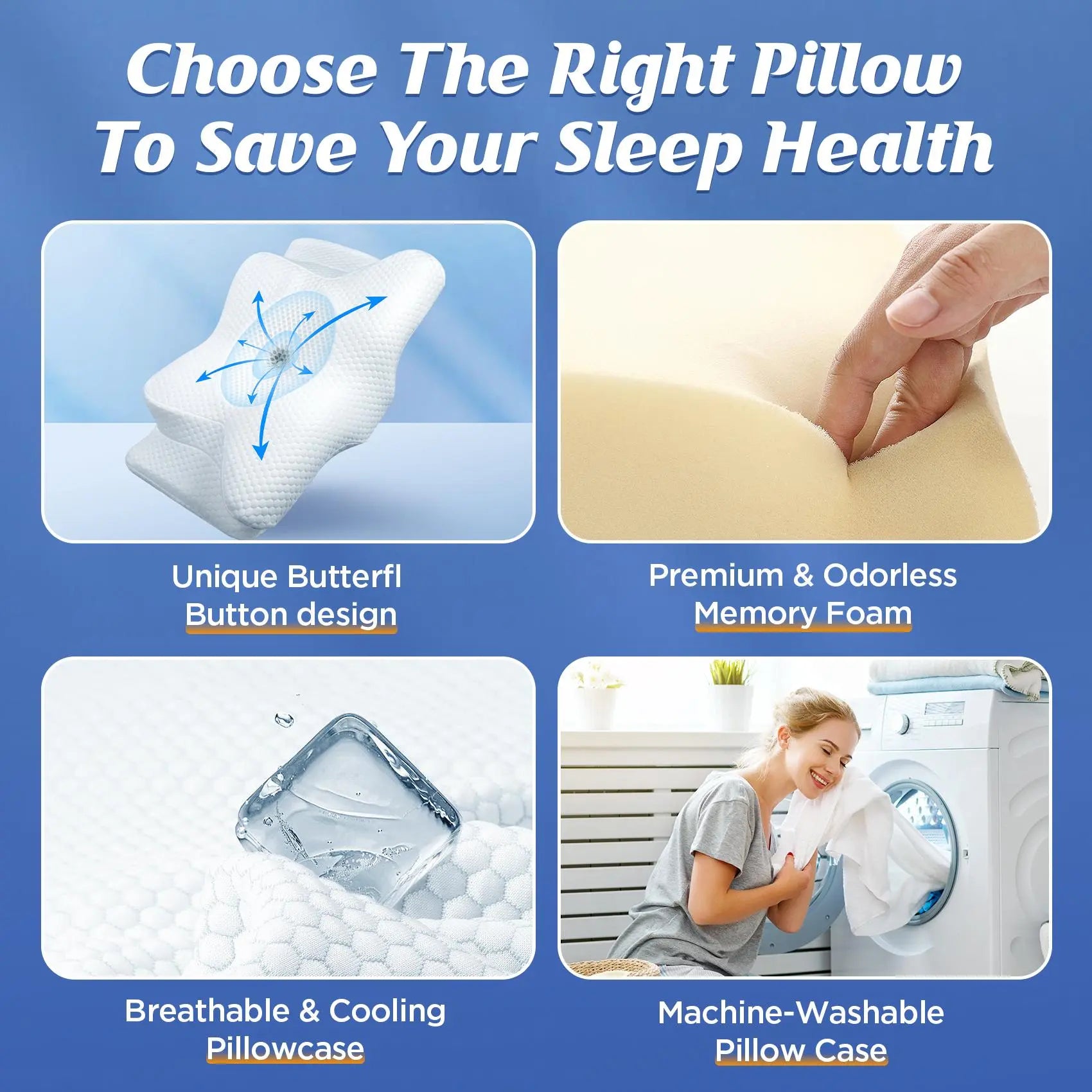 Emircey Memory Foam Neck Pillow, Soft Comfortable Contour Sleep Pillow, Odorless Pillow/Breathable Cases,Bed Pillow, Gifts for Her or Him