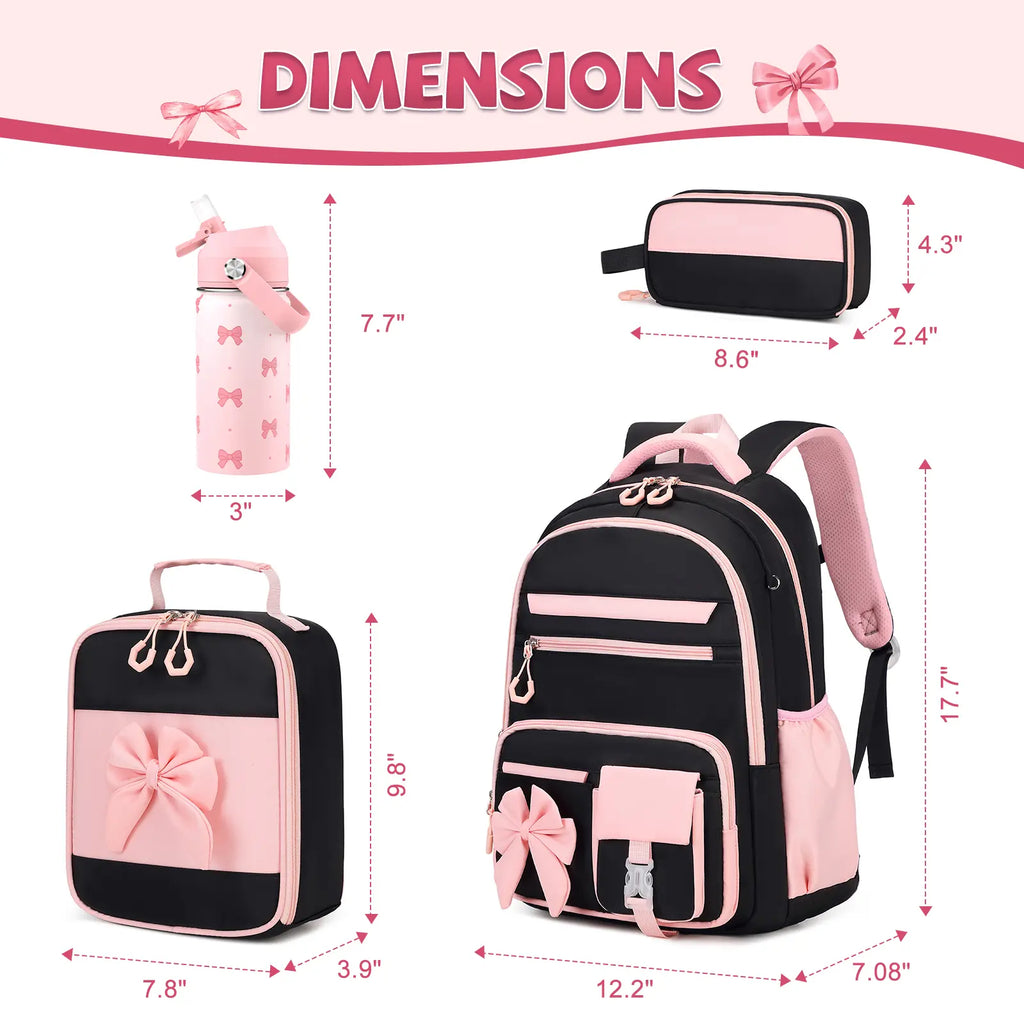 SIMILOVE Girls School Backpack Set - Includes 14Oz Insulated Water Bottle, Lunch Bag & Pencil Case, Ideal for Teens' School Party Gift Supplies
