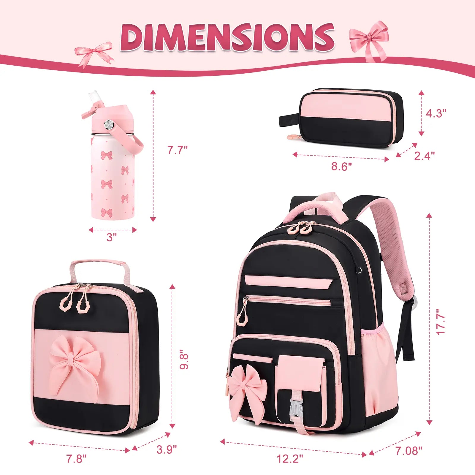 SIMILOVE Girls School Backpack Set - Includes 14Oz Insulated Water Bottle, Lunch Bag & Pencil Case, Ideal for Teens' School Party Gift Supplies